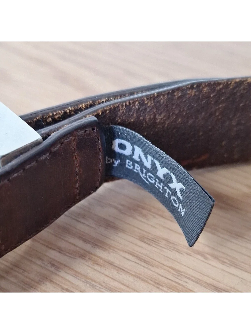 ONYX by Brighton Leather Belt Men Size 38 Black Croc Embossed Vintage Silver EUC